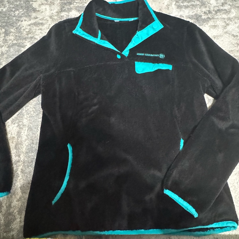 Free Country Black and Teal Women’s Pullover Half Snap Fleece